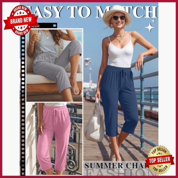 4 Pack Wide Leg Yoga Capri Sweatpants Drawstring Lounge Pants with Pockets - Picture 2 of 7